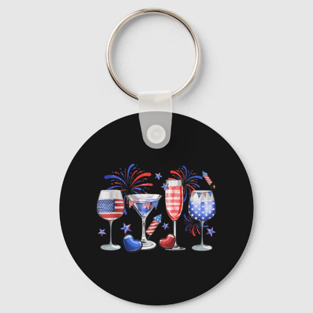 Llavero Funny Wine Gl Red White Blue Firework Feliz 4 de (Anverso)