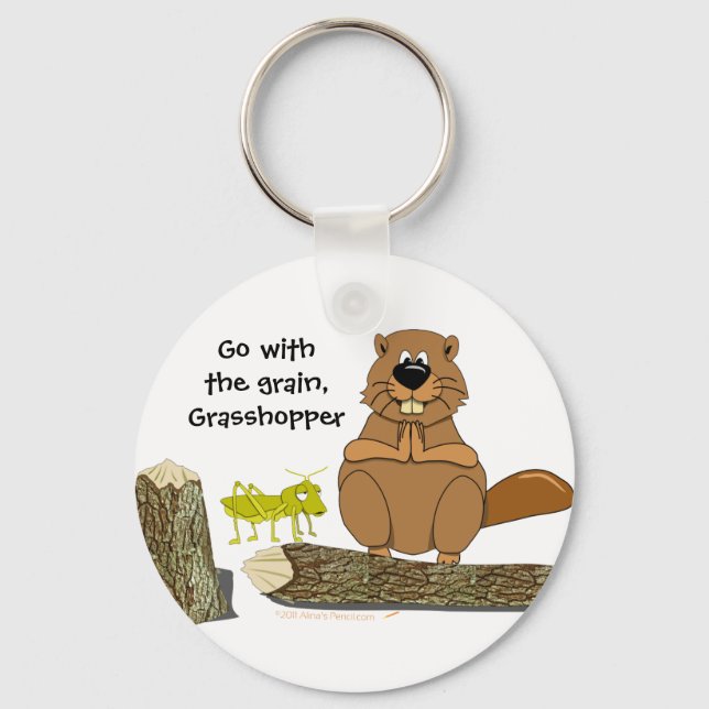 Llavero Funny Wood Turning Beaver y Grasshopper Personaliz (Anverso)