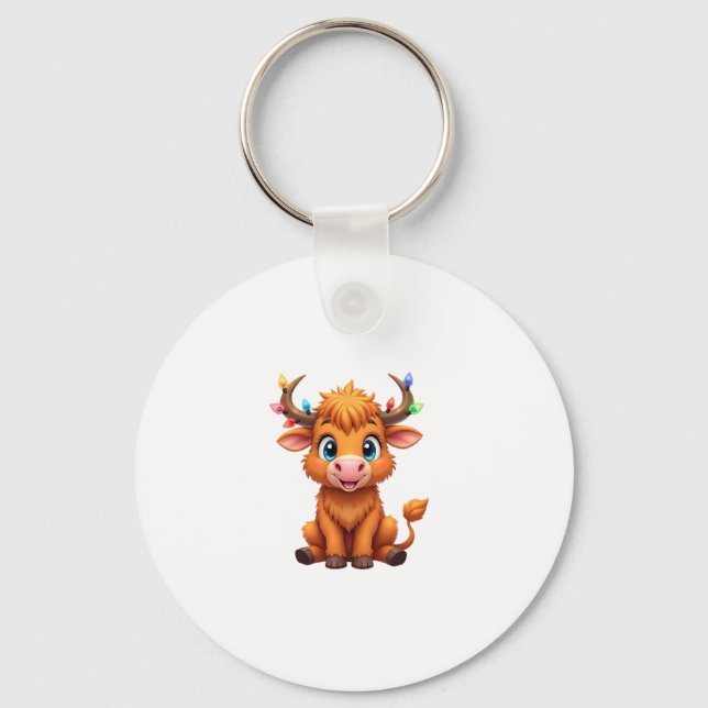 Llavero Funny Xmas Cow Lights Boys Girls Cute Highland Cow (Anverso)