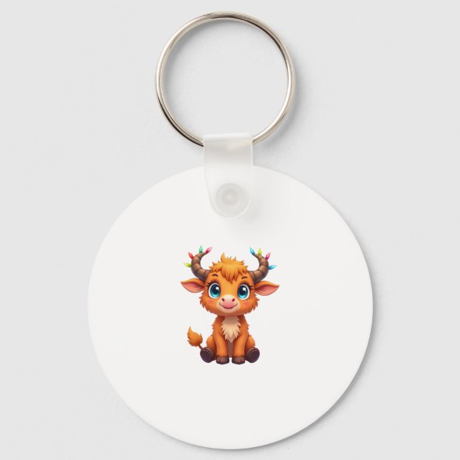 Llavero Funny Xmas Cow Lights Boys Girls Cute Highland Cow (Anverso)