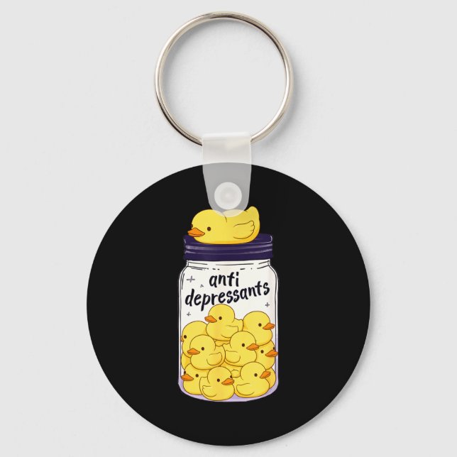 Llavero Funny Yellow Duck Anti Depressant Jar Zoo Boys Gir (Anverso)