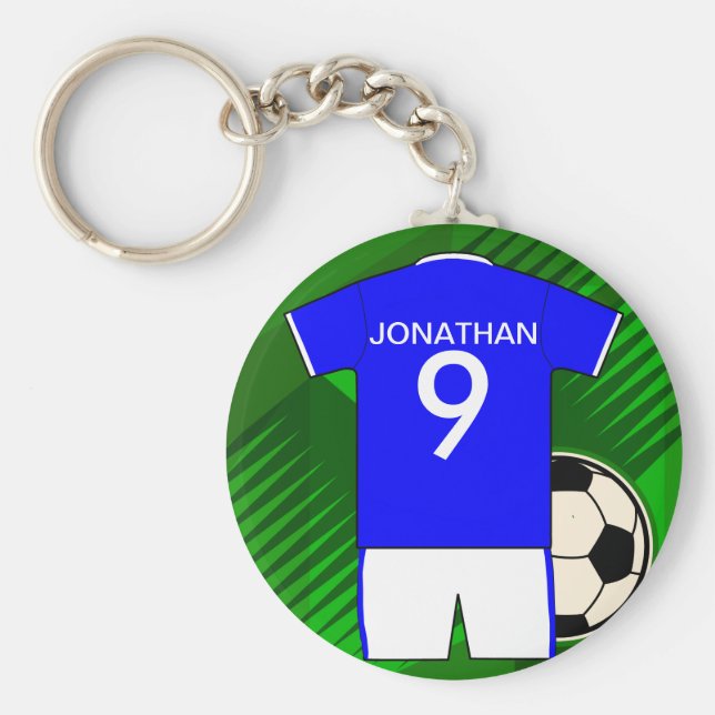 Llavero Fútbol personalizado Jersey azul y blanco (Frente)