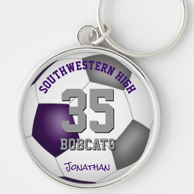 Llavero futbolista gris púrpura nombre chicas (Frente)