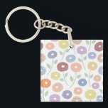 Llavero Fuzzy Flower Pattern Pastels on White<br><div class="desc">Fuzzy hand drawn effect flowers and leaves surface pattern design in a mix of pastel colors on a white background.</div>