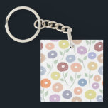 Llavero Fuzzy Flower Pattern Pastels on White<br><div class="desc">Fuzzy hand drawn effect flowers and leaves surface pattern design in a mix of pastel colors on a white background.</div>