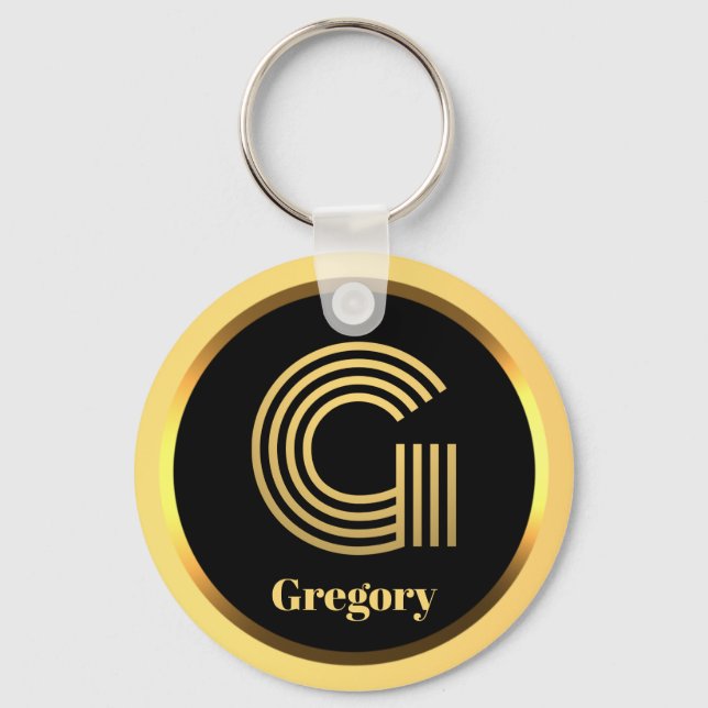 Llavero G Carta monogramada de oro personalizada (Anverso)