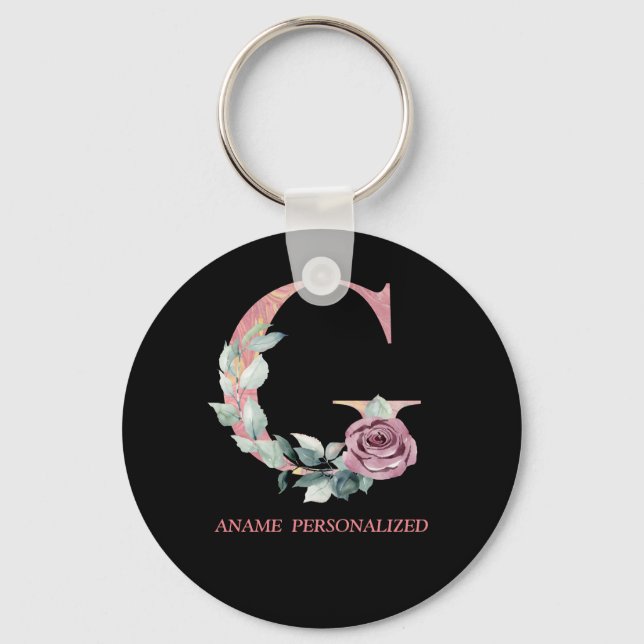 Llavero G Floral Monograma Letras de nombre Agate rosa Key (Anverso)