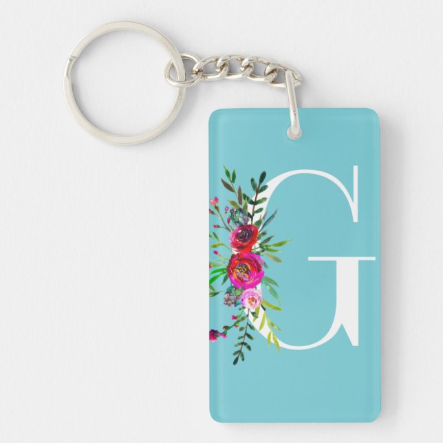 Llavero G Letra color Personalizado floral monograma inici (Frente)