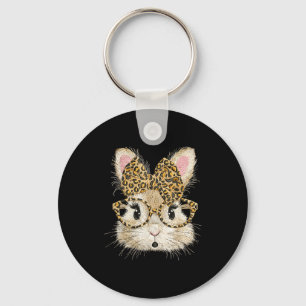 Llavero Gafas de cara de conejo divertido bandana leopardo