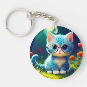 Llavero Gafas de gatito azul lindo-276548