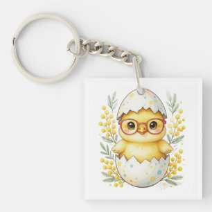 Llavero Gafas de pollito de Pascua lindas flor de mimosa