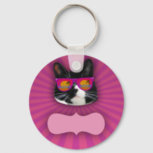 Llavero Gafas de sol baratas Neon Tuxedo Cat Fun Art