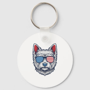 Llavero Gafas de sol patrióticas para perros Westie Arte v