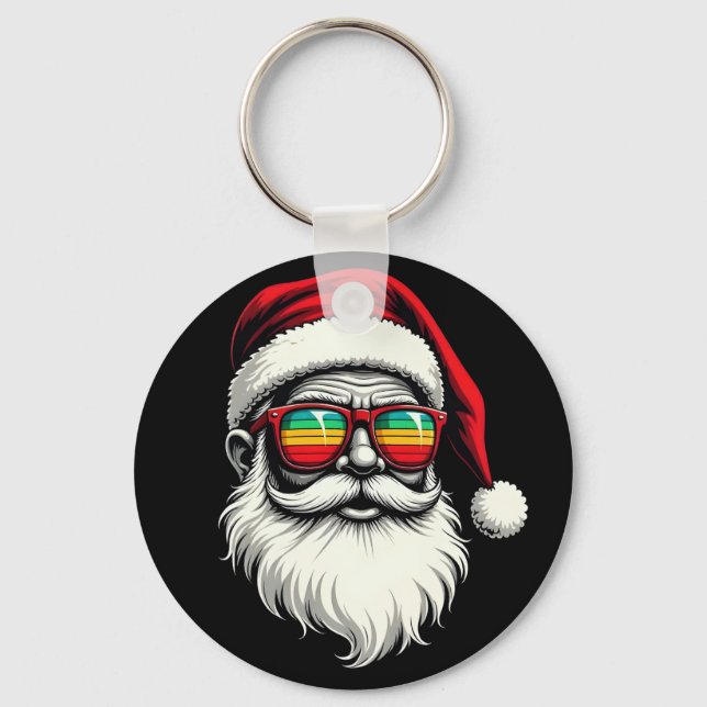 Llavero Gafas de sol retro con cara de Santa divertida Nav (Anverso)