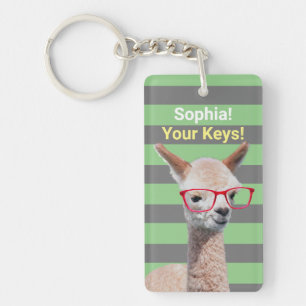 Llavero Gafas rojas personalizadas de alpaca linda nombre 