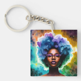 Llavero Galaxia Afro Mujer Negra En Gafas