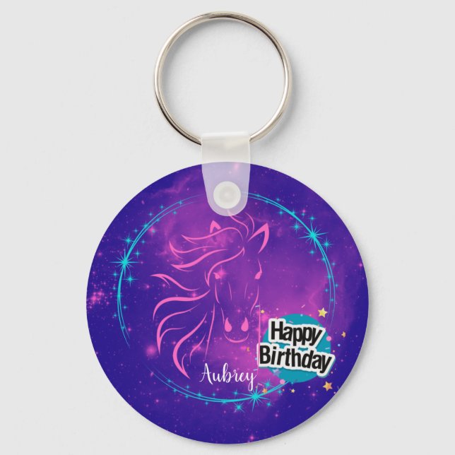 Llavero Galaxia de caballo Feliz cumpleaños personalizado (Anverso)