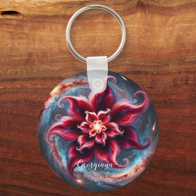 Llavero Galaxia de Poinsettia floral festiva personalizada (Anverso)