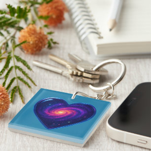 Llavero Galaxia en Corazón de Vidrio
