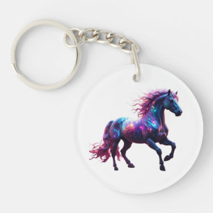 Llavero Galaxia Neon Horse Art - Vibrante Fantasía Espacia