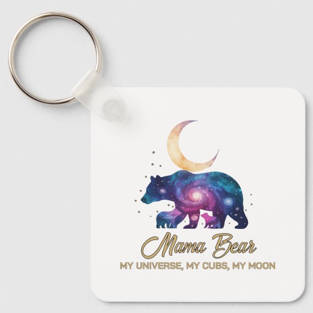 Llavero Galaxy Mama Bear & Cubs Moon Silhouette (Anverso)