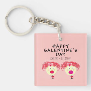 Llavero Galentines Day BFF Corazón Rojo Rosa Personalizad