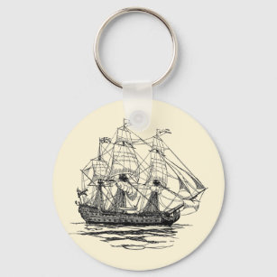 Llavero Galeón de Piratas Vintage, boceto de un barco con