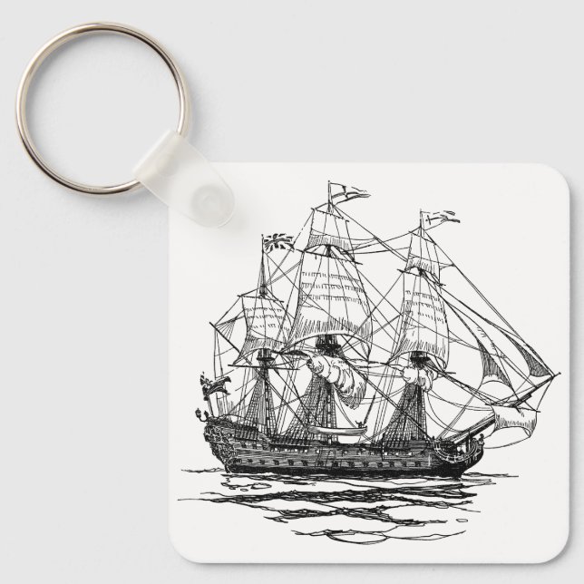 Llavero Galeón de Piratas Vintage, boceto de un barco con  (Front)