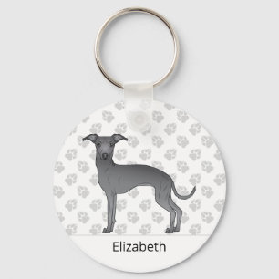 Llavero Galgo Italiano Azul Cute Perro Con Nombre Personal