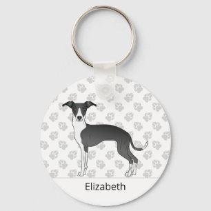 Llavero Galgo Italiano Blanco Y Negro Con Nombre Personali