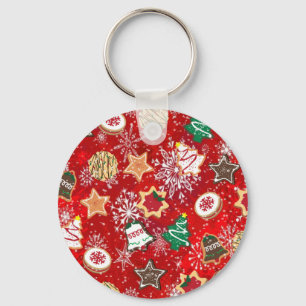 Llavero Galletas de Navidad y Copos de Nieve en Rojo