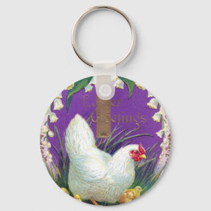 Llavero Gallina, polluelos y vintage cruzado Pascua