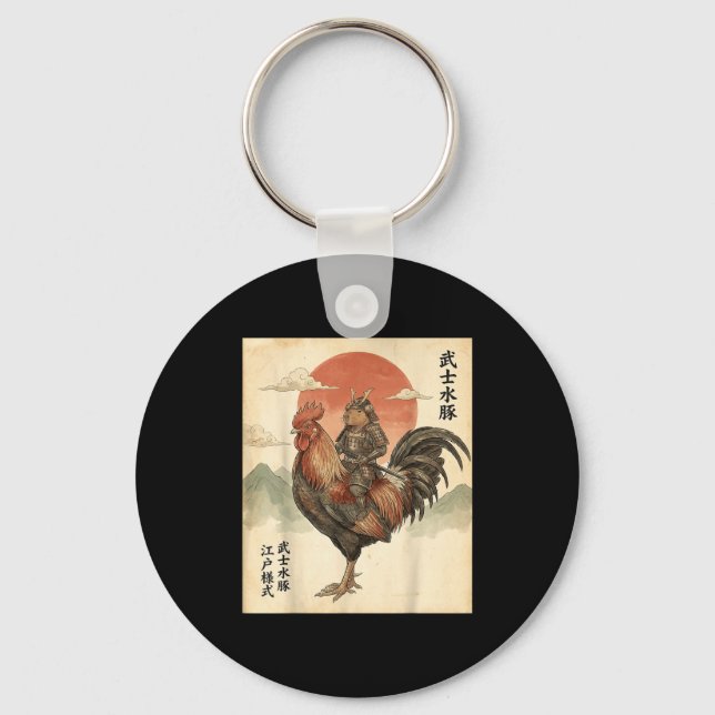 Llavero Gallo Capybara Samurái Japonés Antiguo  (Anverso)