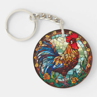 Llavero Gallo de gallinas de vidrio con manchas dulces