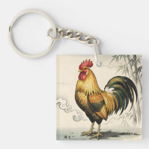 Llavero Gallo dorado arte japonés