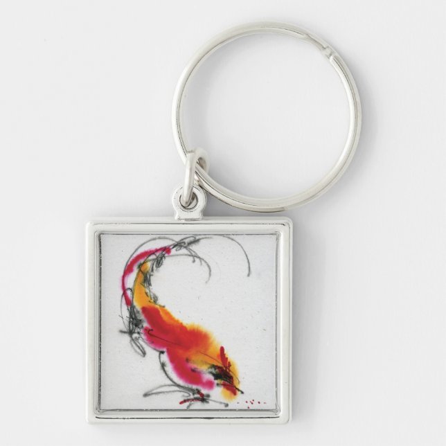 Llavero Gallo inusual. Caligrafía y watercolor. (Frente)