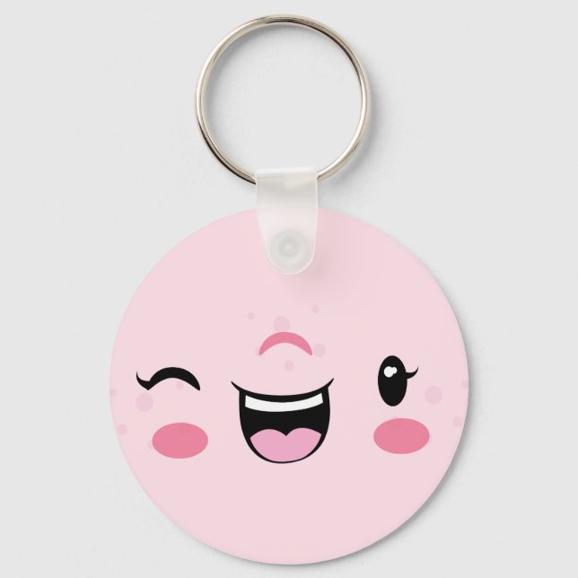 Llavero Ganancia rosa Kawaii Face Keychain (Anverso)