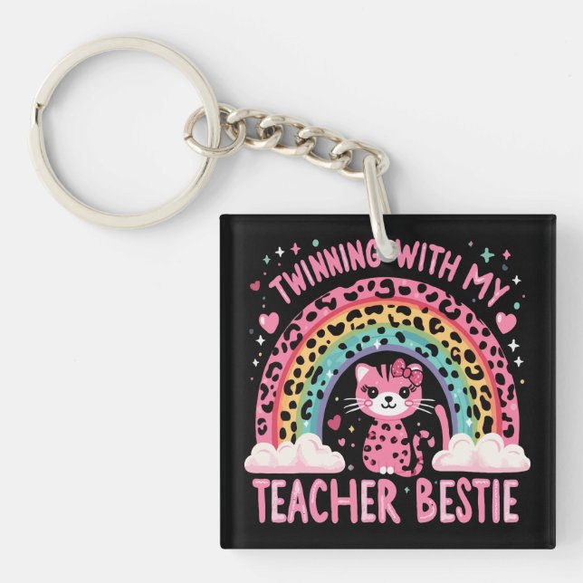 Llavero Ganar con mi profesor Bestie Rainbow Cat Lover (Frente)