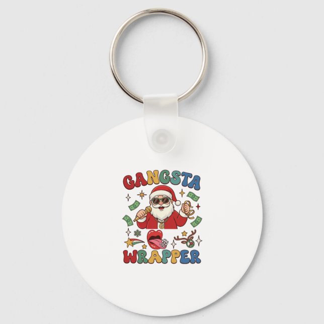 Llavero Gangsta Wrapper Santa de Navidad Micrófono Dinero (Anverso)