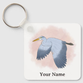 Llavero Garza Azul Grande Personalizada Fondo Rosa