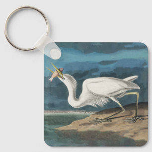 Llavero Garza Blanca Grande de Audubon: Ave Costera Vintag