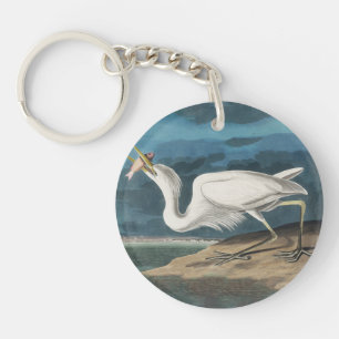 Llavero Garza Blanca Grande de Audubon: Ave Costera Vintag