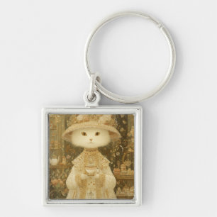 Llavero Gata Lady Snow – Gato Victoriano con Taza de Té