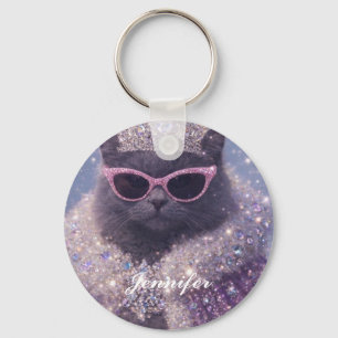 Llavero Gatita Reina Glamurosa Retrato de Fantasía Brillan