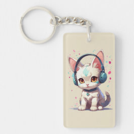 Llavero Gatito adorable con auriculares amuleto