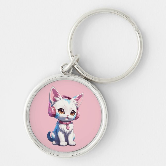 Llavero Gatito adorable con auriculares mágicos (Frente)