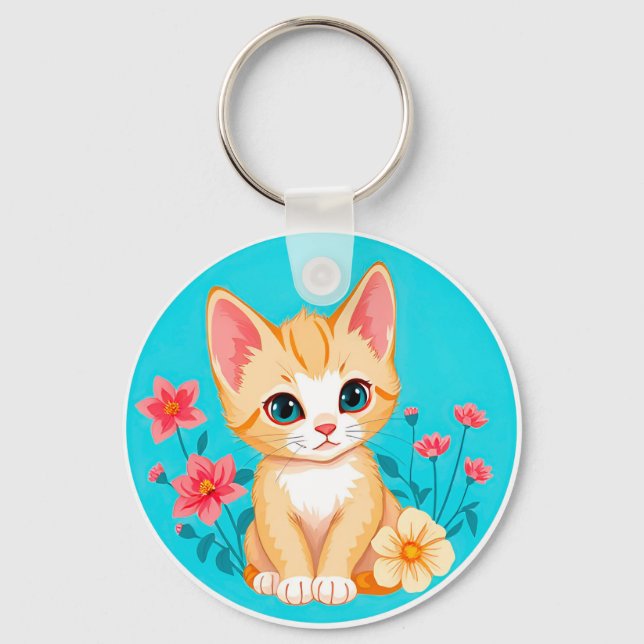Llavero Gatito Adorable con Flores (Anverso)