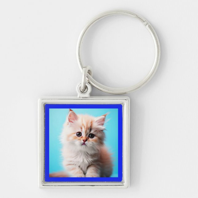 Llavero Gatito Adorable con fondo azul (Frente)