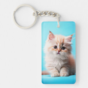 Llavero Gatito Adorable con fondo azul