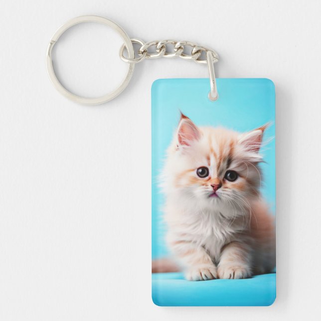 Llavero Gatito Adorable con fondo azul (Frente)